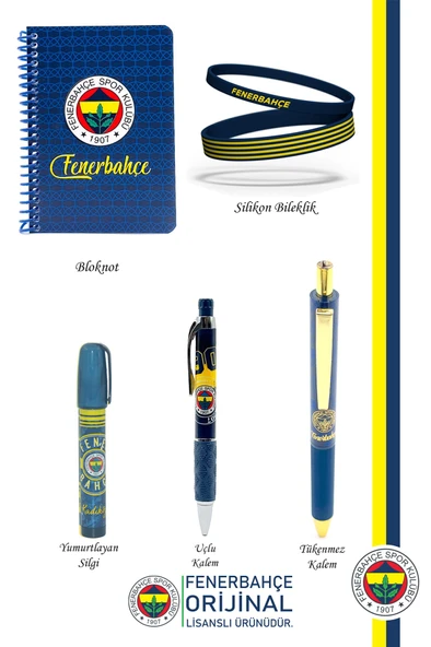 Fenerbahçe Orijinal Lisanslı Premium Kalem Bileklik Bloknot Silgi Hediyelik Set - 2