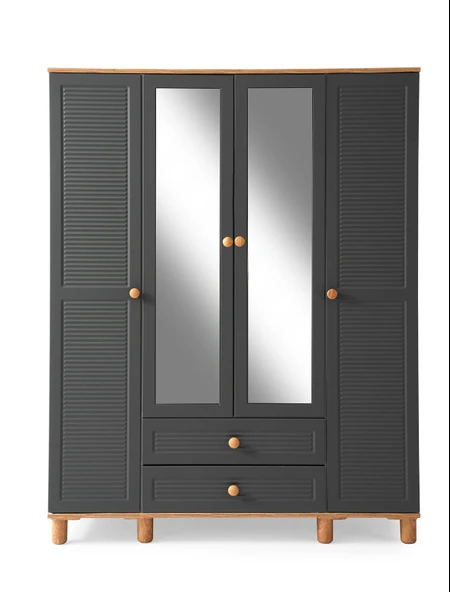 FİNİKE MDF 4 KAPILI DOLAP - ANTRASİT/CEVİZ