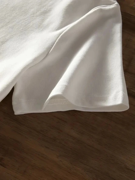 Baskılı Oversize Bisiklet Yaka T-shirt - Beyaz - 3