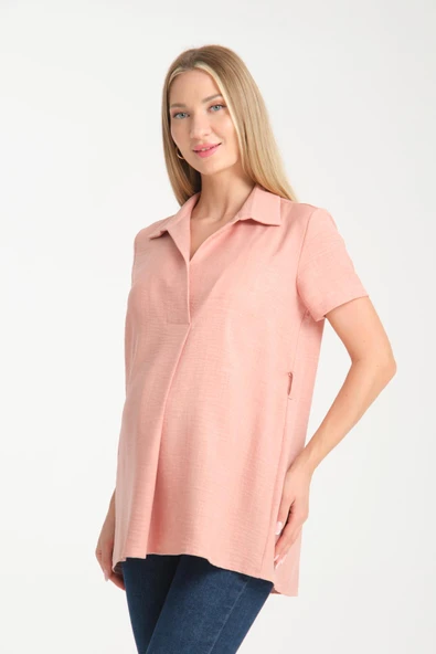 IŞŞIL B117-Kruvaze Yaka Emzirme Detaylı Hamile Giyim Bluz-Tunik - 8