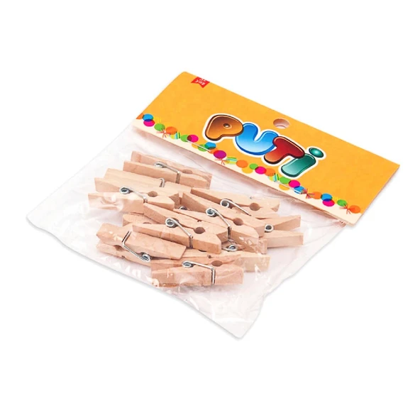 Puti Naturel Ahşap Mandal Küçük Boy 24 lü Paket (KOD : 4674) ürün görseli