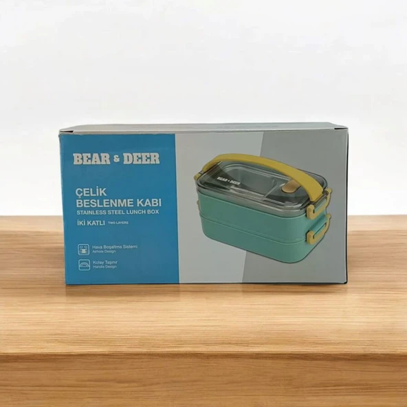 B&D İki  Katlı iki Bölmeli Paslanmaz Çelik Lacivert Beslenme Kabı  BES011 - 6