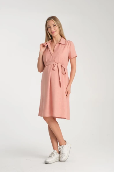 IŞŞIL E173-Kruvaze Yaka Emzirme Detaylı Hamile Giyim Elbise - 8