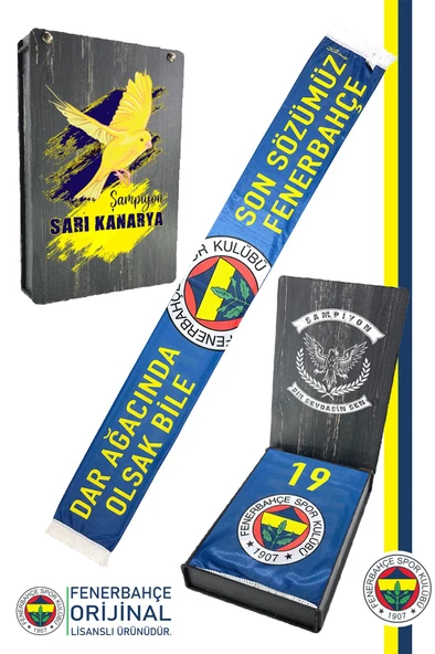 Fenerbahçe Orijinal Lisanslı Son Sözümüz Fenerbahçe Şal Atkı Kanarya Baskılı Ahşap Kutulu ürün görseli