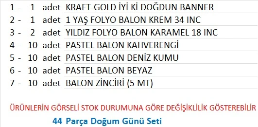 KRAFT GOLD BANNER 1 YAŞ KAHVE -BEYAZ KONSEPT DOĞUM GÜNÜ SETİ - Resim 2