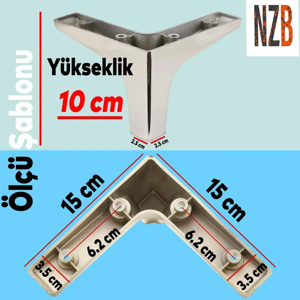 Mobilya Kanepe Sehpa TV Ünitesi Koltuk Ayağı 10 cm Parlak Krom Baza Ayak 4 Adet - Resim 2