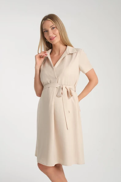 IŞŞIL E173-Kruvaze Yaka Emzirme Detaylı Hamile Giyim Elbise - 4