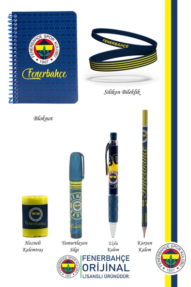 Fenerbahçe Orijinal Lisanslı Kalem Bileklik Bloknot Silgi Hediyelik Set - 2