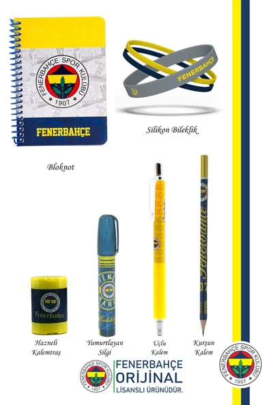 Fenerbahçe Orijinal Lisanslı Kalem Bileklik Bloknot Silgi Hediyelik Set - 2