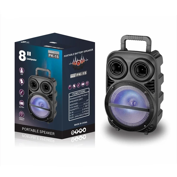 Zore PK-15 FM Radyolu Mikrofonlu RGB TWS 8 inç Stereo Bass Kablosuz Karaoke Hoparlör - 7