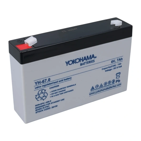 YOKOHAMA YH-67.0 6 VOLT - 7 AMPER KURU AKÜ (150 X 30 X 94 MM) (5047)