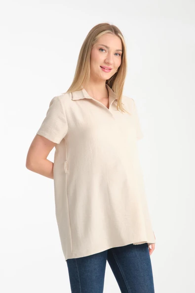 IŞŞIL B117-Kruvaze Yaka Emzirme Detaylı Hamile Giyim Bluz-Tunik - 3