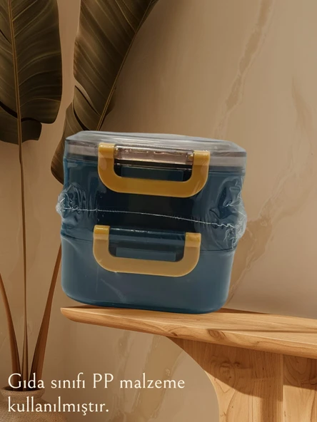 B&D İki  Katlı iki Bölmeli Paslanmaz Çelik Lacivert Beslenme Kabı  BES011 - 2