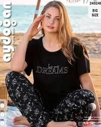 Aydoğan Kadın Battal Boy Siyah Viskon Kısa Kollu Pijama Takımı 240248 - 3