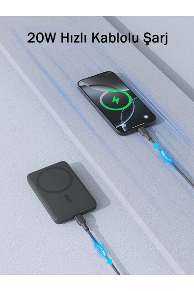 AUKEY PB-MS03-GY MagSafe MagFusion İnce 5000mAh 20W Power Bank - 3