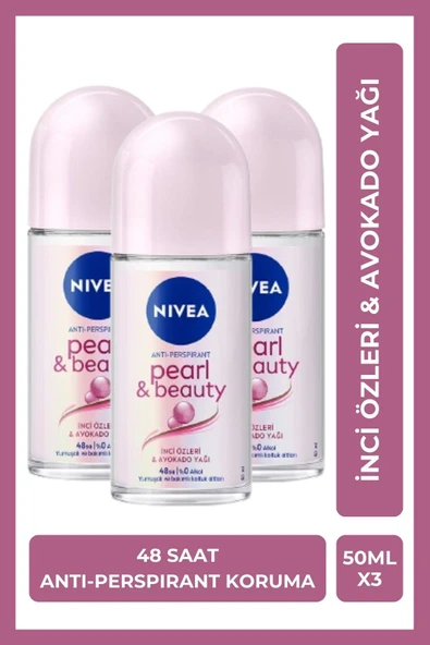 Kadın Roll-on Deodorant Pearl&Beauty 50ml, 48 Saat Anti-perspirant Ter Koruması, X3 Adet