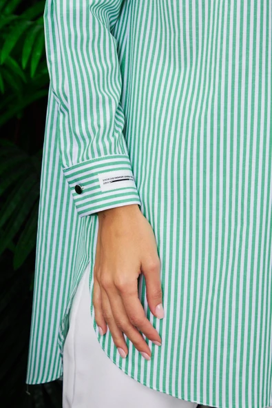 ASİMETRİK ÇİZGİLİ PAMUKLU GÖMLEK - 3