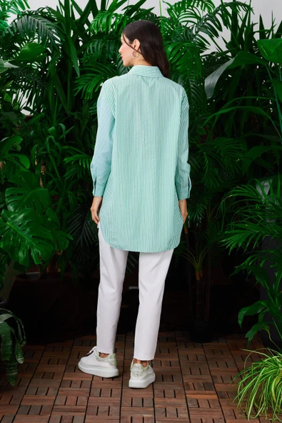 ASİMETRİK ÇİZGİLİ PAMUKLU GÖMLEK - 2