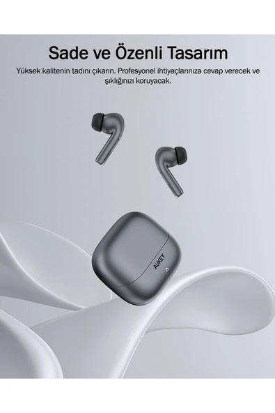 AUKEY EP-B1-GY Adaptif Hibrit ANC 10mm Sürücü Kablosuz Kulaklık 25 Saat Müzik - Koyu Gri - 3