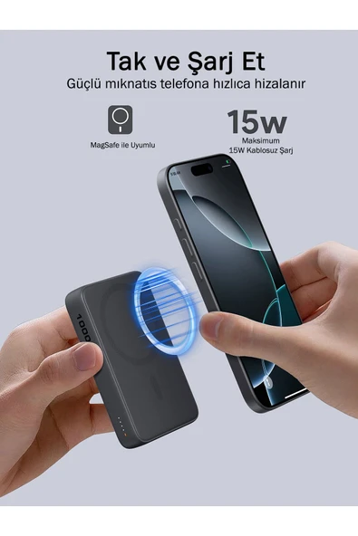 AUKEY PB-MS04-GY MagSafe MagFusion İnce 10000mAh 20W Power Bank - 3