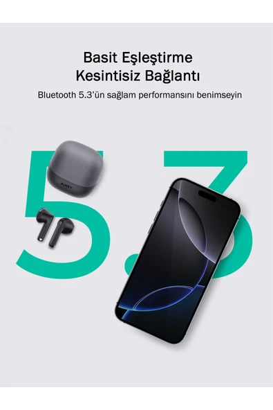 AUKEY EP-M4-GY Kablosuz Kulaklık Gelişmiş ENC 80ms 30 Saat Müzik - Koyu Gri - 3