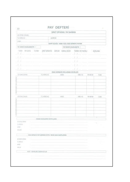 Yumuşak kapak 25x35 PAY DEFTERİ (NUMARALI 40yaprak) - Resim 2