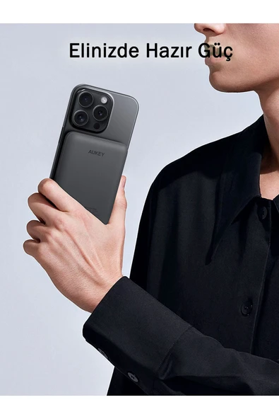 AUKEY PB-MS03-GY MagSafe MagFusion İnce 5000mAh 20W Power Bank - 2