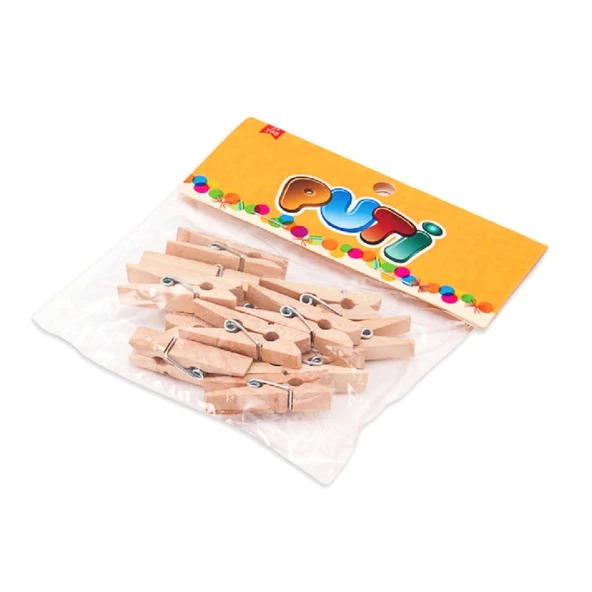 Puti Natural Ahşap Mandal Büyük Boy 12 Li Paket (KOD : 8795) ürün görseli