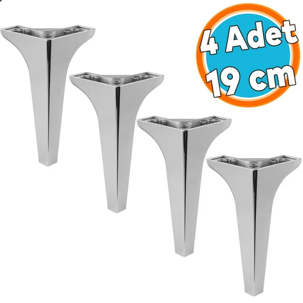 Mobilya Kanepe Sehpa TV Ünitesi Koltuk Ayağı 19 cm Parlak Krom Baza Ayak 4 Adet