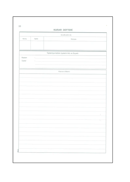 Yumuşak kapak 25x35 KARAR DEFTERİ (NUMARALI 40yaprak) - Resim 2