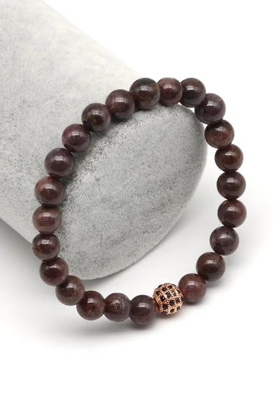 Yakut Doğal Taş Zirkon Aparatlı Bileklik 7 mm Küre Kesim