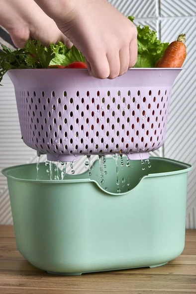 Tasty 5 Prç. Çok Amaçlı Karıştırma Kabı Süzgeç Kesme Tahtası Hazırlık Seti - 3