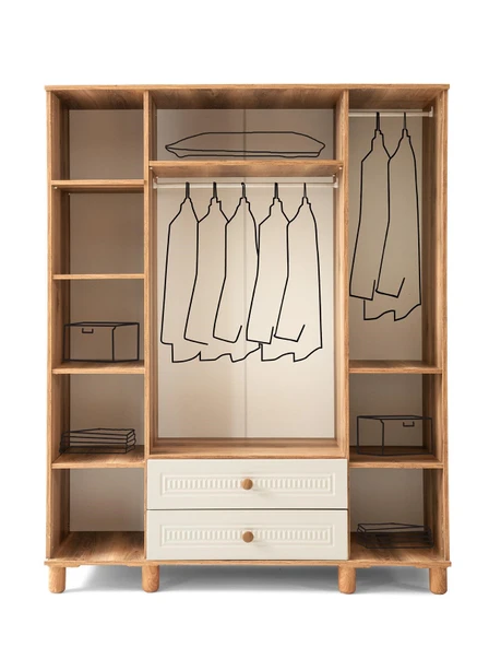 BOHEM MDF 4 KAPILI DOLAP-EKRU/CEVİZ - Resim 2