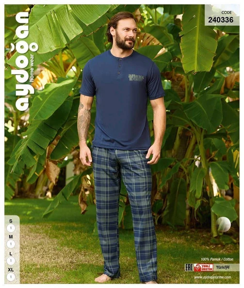 Aydoğan Erkek Mavi %100 Pamuklu Kısa Kollu Pijama Takımı 240336 - 4