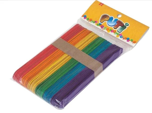 Puti Renkli Dar Ahşap Çubuk 50 Li Paket (KOD : 4582)