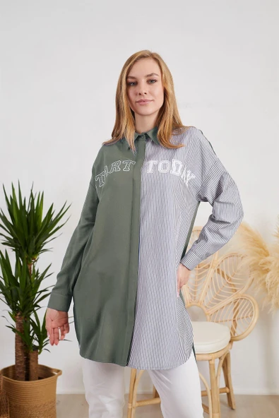 YAZILI PAMUKLU GÖMLEK - 4