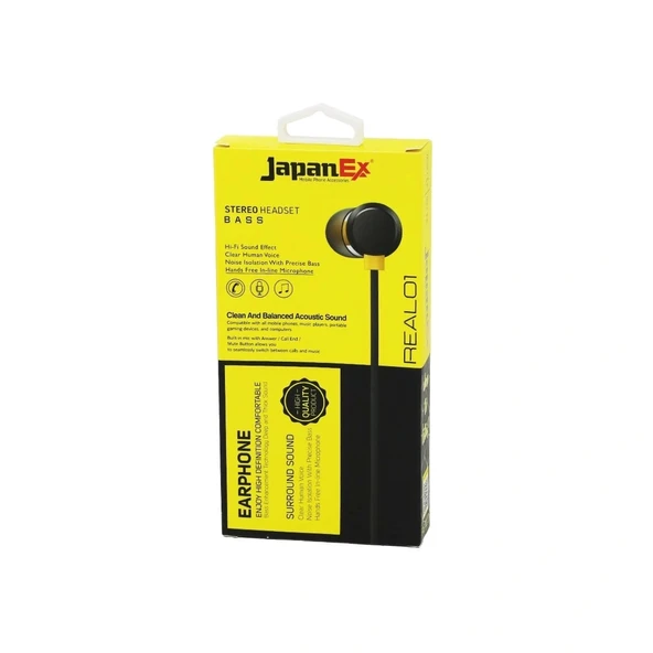 JAPANEX  REAL01   KULAK İÇİ   MİKROFONLU  STEREO KULAKLIK KABLOLU= 1MT  AUX GİRİŞ (5047)
