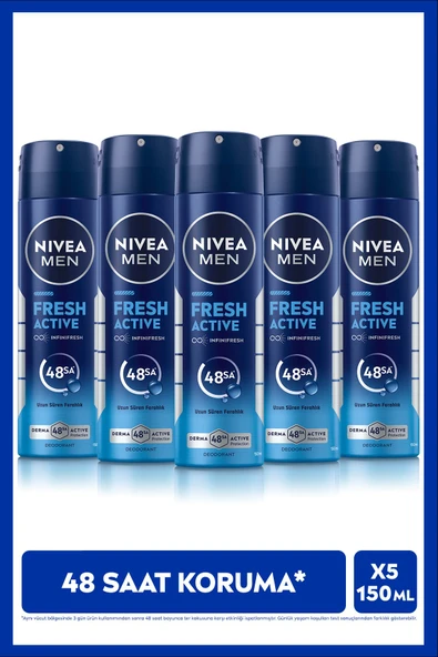 MEN Erkek Sprey Deodorant Fresh Active 150ml, Ter Kokusuna Karşı 48 Saat Koruma, X5 Adet