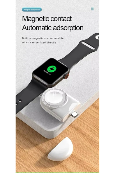 Apple Watch Type - C Şarjlı Taşınabilir Araç Manyetik Şarj Cihazı 10/9/8/7/6/5/4/3/2 ile Uyumlu