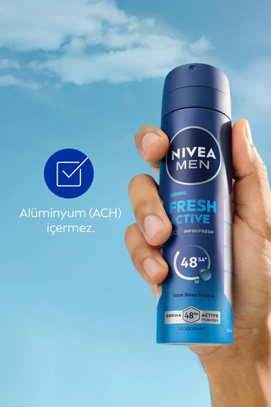 MEN Erkek Sprey Deodorant Fresh Active 150ml, Ter Kokusuna Karşı 48 Saat Koruma, Pudrasız, X3 Adet - 5