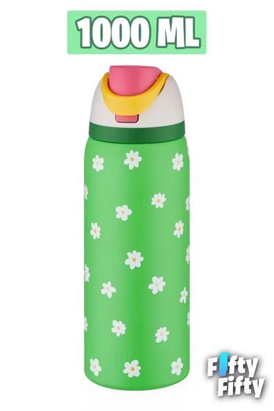 Vagonlife 1000 ML Tek Kapak Çift Kullanım Pipetli/Pipetsiz Taşıma Kulplu Çelik Termos -FFVGN045ML1000Desenli - 8