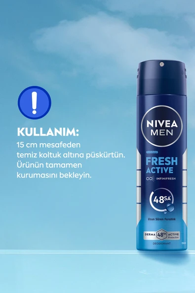 MEN Erkek Sprey Deodorant Fresh Active 150ml, Ter Kokusuna Karşı 48 Saat Koruma, Pudrasız, X3 Adet - 6
