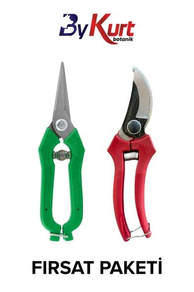 ByKurt Eğri Bağ Budama Makası 20CM ve Meyve Toplama Makası 19CM Üzüm Çilek Narenciye İçin
