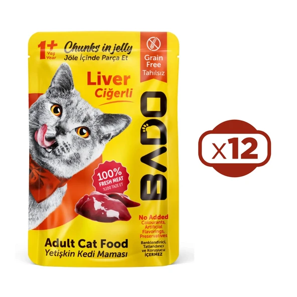 Bado Yaş Kedi Maması Ciğerli Etli 85gr x 12 Adet