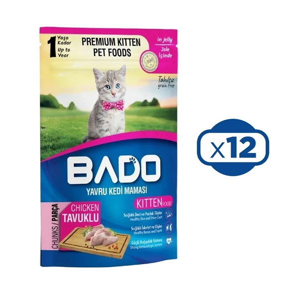 Bado Yaş Yavru Kedi Maması Tavuk Etli 85gr x 12 Adet
