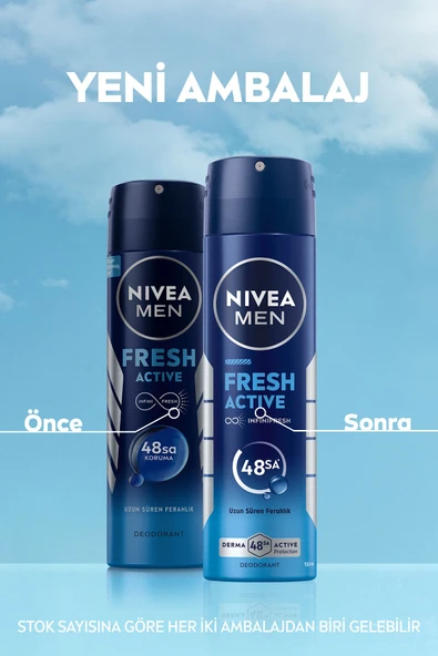 MEN Erkek Sprey Deodorant Fresh Active 150ml, Ter Kokusuna Karşı 48 Saat Koruma, Pudrasız, X3 Adet - 2