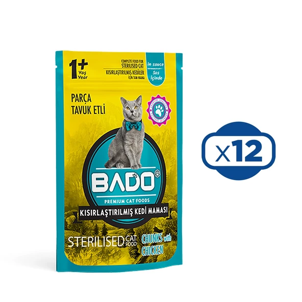 Bado Yaş Tavuklu Kısırlaştırılmış Kedi Maması 85 gr x 12 Adet