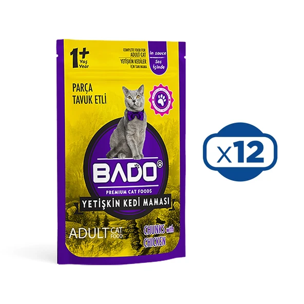 Bado Yaş Kedi Maması Tavuk Etli 85 gr x 12 Adet