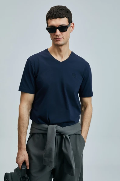 Lufian Tuna Modern Grafik T- Shirt Lacivert