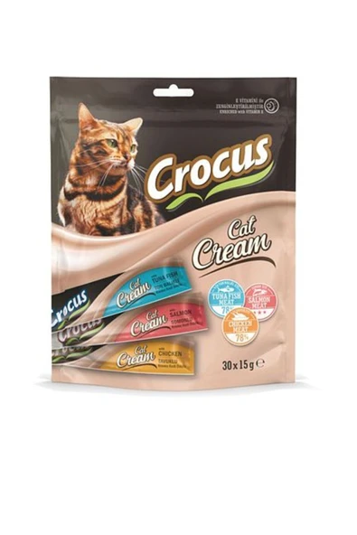 Crocus Tavuklu & Ton Balıklı & Somonlu Krema Kedi Ödülü 15gr*30 adet